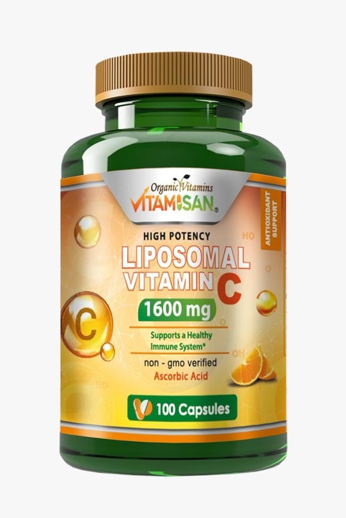 VITAMISAN Liposomales Vitamin C - 100 Kapseln - Hohe Absorption Ascorbinsäure - Kann Immunsystem und Kollagenverstärkung ohne GMO Leistungsstarkes Antioxidans unterstützen