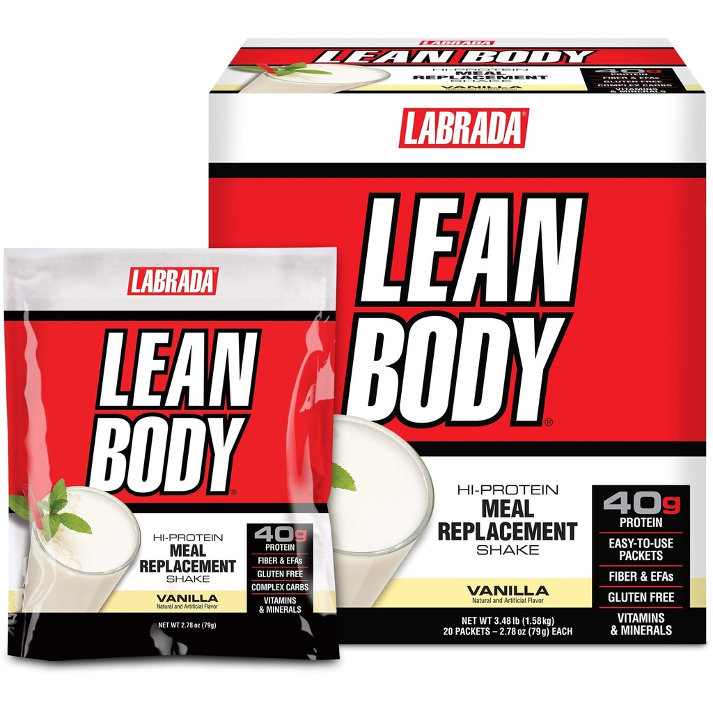 Lean Body MRP All-In-One Vanilla Meal Ersatz Shake, 40g Protein, Whey Blend , 8g Gesunde Fette EFA's & Fiber, 22 Vitamine und Mineralstoffe, Keine künstliche Farbe, Glutenfrei, (20 Packungen)