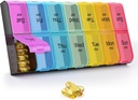 GREENCYCLE Extra große wöchentliche Pille Organizer 2 mal pro Tag,7 Tage Pille Box AM PM Medizin Planner Dispenser Case mit XXL Compartment Home Pille Behälter für Vitamine Fischöl Ergänzungen (Rainbow)