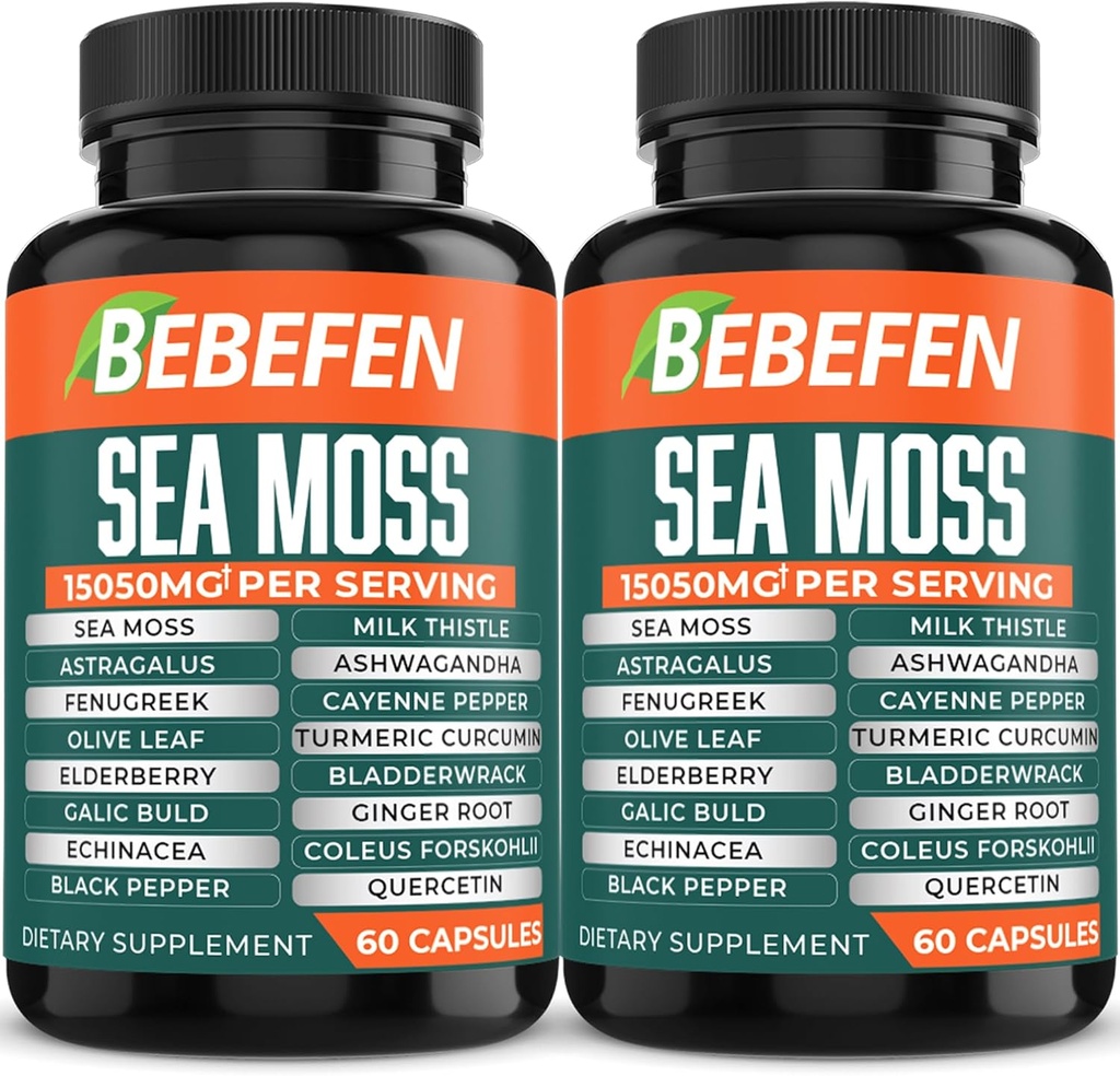 BEBEFEN (2 Packs) 15050mg Sea Moss Capsules mit Ashwagandha, Fenugreek, Bladderwrack und mehr - Immunsystem & Body Management