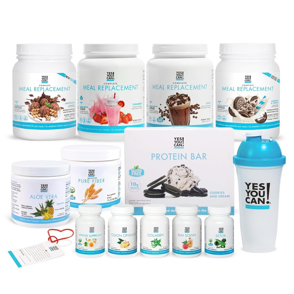 Ja, das kannst du! All-in-One Kit mit Meal Replacement Shakes, Aloe Vera Drink Mix, Fiber Shake Mixer, Protein Snacks, Supplements - Komplettes Wellness Kit