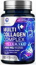 Multi Collagen Peptide Ergänzung für Haar, Nagel, Haut - Typ I, II, III, V, X, Collagen Powder Pillen - Grass-Fed, hydrolysiert für Knochen und gemeinsame Unterstützung für Frauen und Männer, Non-GMO - 60 Kapseln