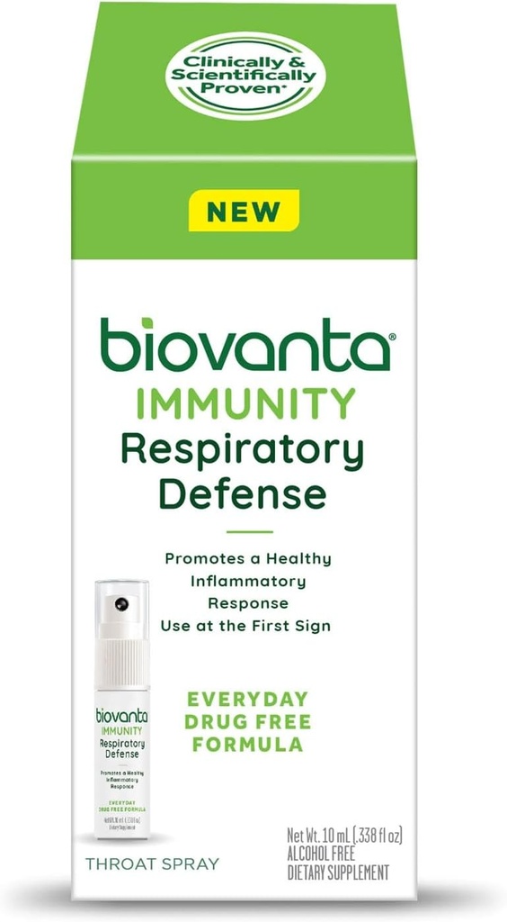 Biovanta Immunität Throat Spray, 10ml, natürliche Immununterstützung und beruhigende Sore Throat Relief, Respiratorische Verteidigung, Präbiotika zur Unterstützung Gut Gesundheit
