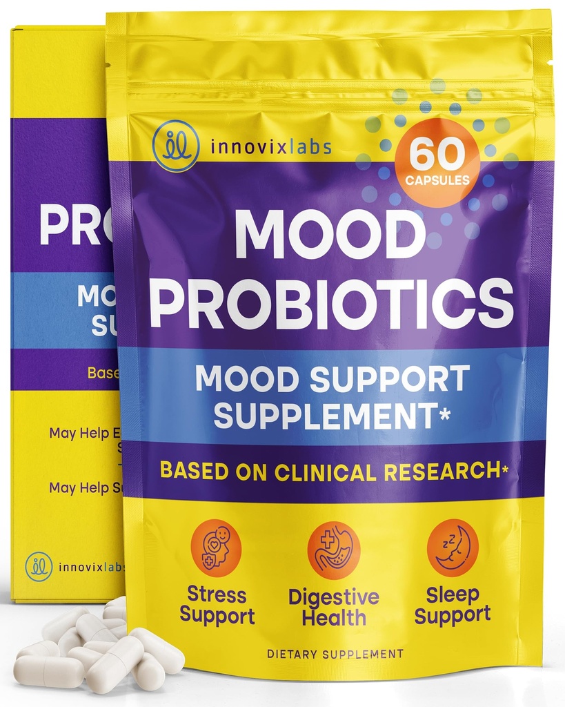 InnovixLabs Mood Probiotic for Women & Men, Klinisch Studierte Verdauungs- und Moodunterstützungsergänzung, Lactobacillus helveticus Rosell-52ND & Bifidobacterium longum Rosell-175, 60 Kapseln