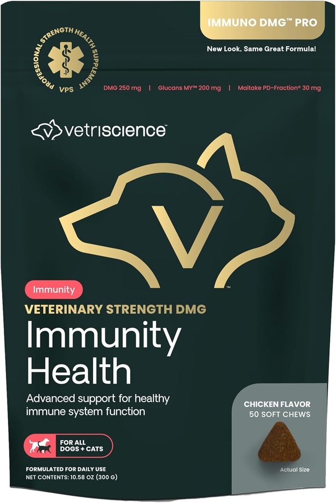 VETRISCIENCE Veterinäre Stärke DMG Immunität Gesundheitskäse - Immunsystem-Unterstützung für Hunde & Katzen - Leberhilfe - Antioxidans-Unterstützung für Haustiere - Chicken Flavor - 50 Count
