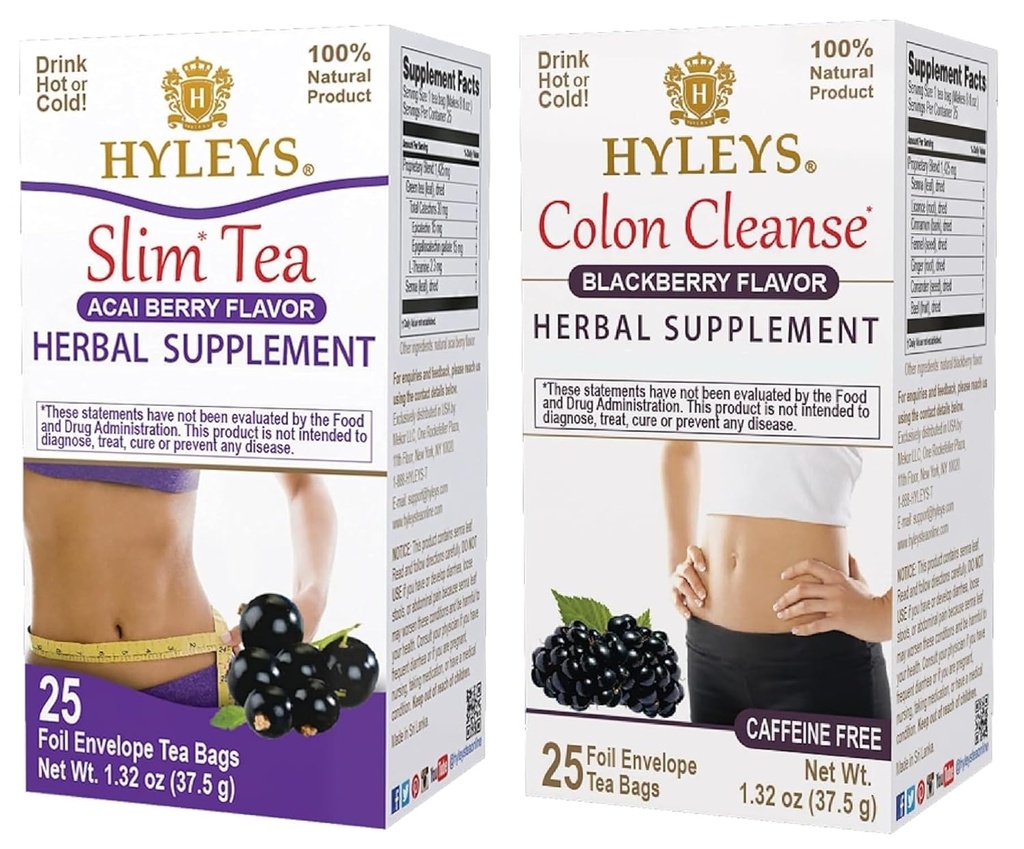 Hyleys Weight Supplements Tea Bundle - Slim Tea & Colon Cleanse - 50 Teebeutel insgesamt (2 Pack)