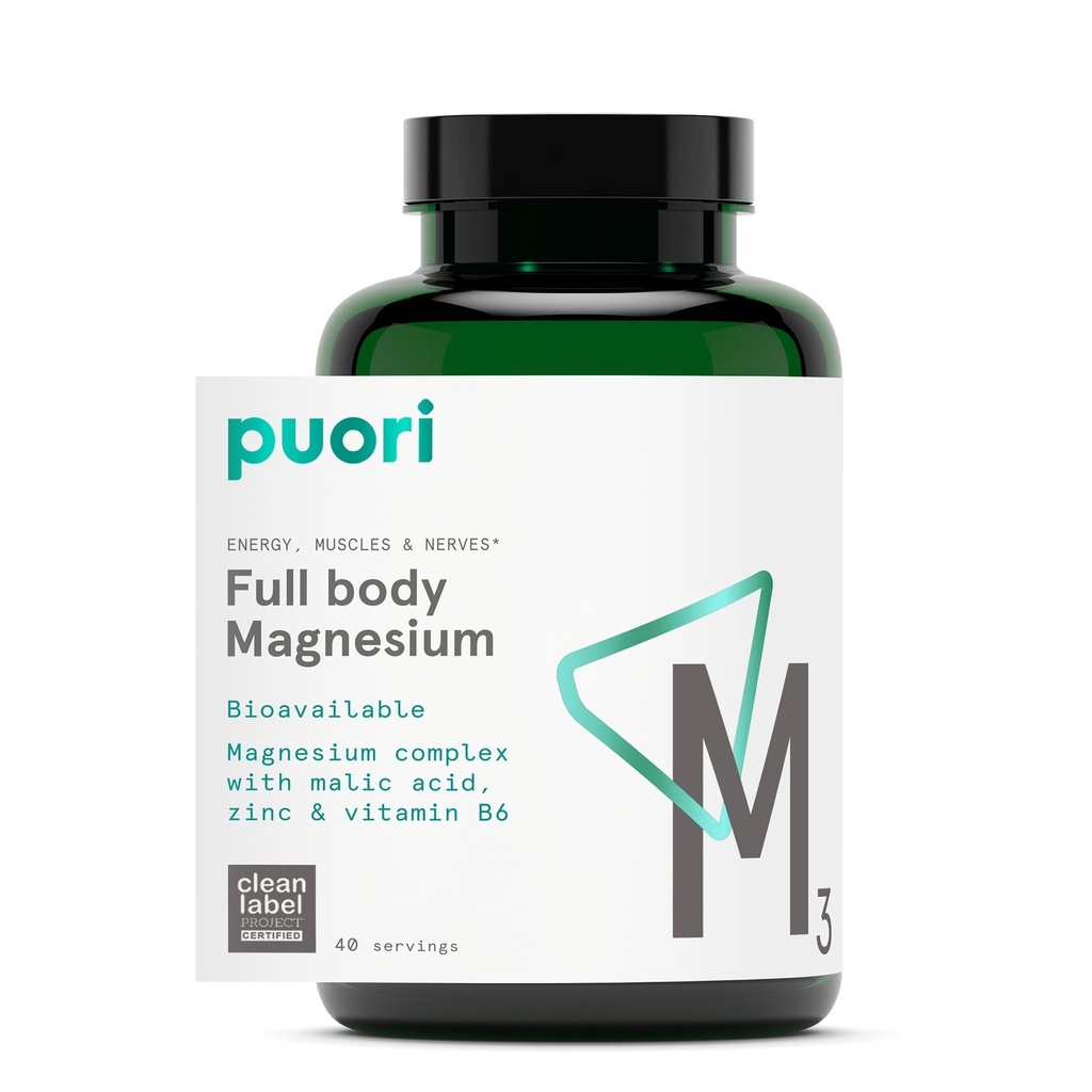 Puori Magnesium Complex Supplement - Hohe Absorption Magnesium Taurinate & Gluconate, Zink, Vitamin B6 & Malic Acid für Schlafunterstützung, Immun- & Knochen-Gesundheit & Muskel-Recovery - 120 Vegan Kapseln
