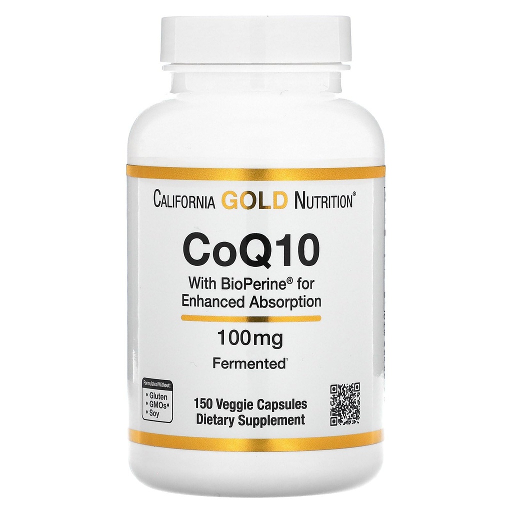 CoQ10 von California Gold Nutrition - USP-Verified, Fermented Coenzym Q10 mit BioPerine - Mitochondrial Support - Vegan Friendly - Glutenfrei, Non-GMO - 100 mg - 150 Veggie Kapseln