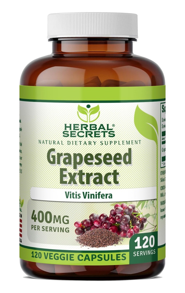 Herbal Secrets Grapeseed Extract 400 mg 120 Veggie Kapseln Ergänzung - Non-GMO - Glutenfrei