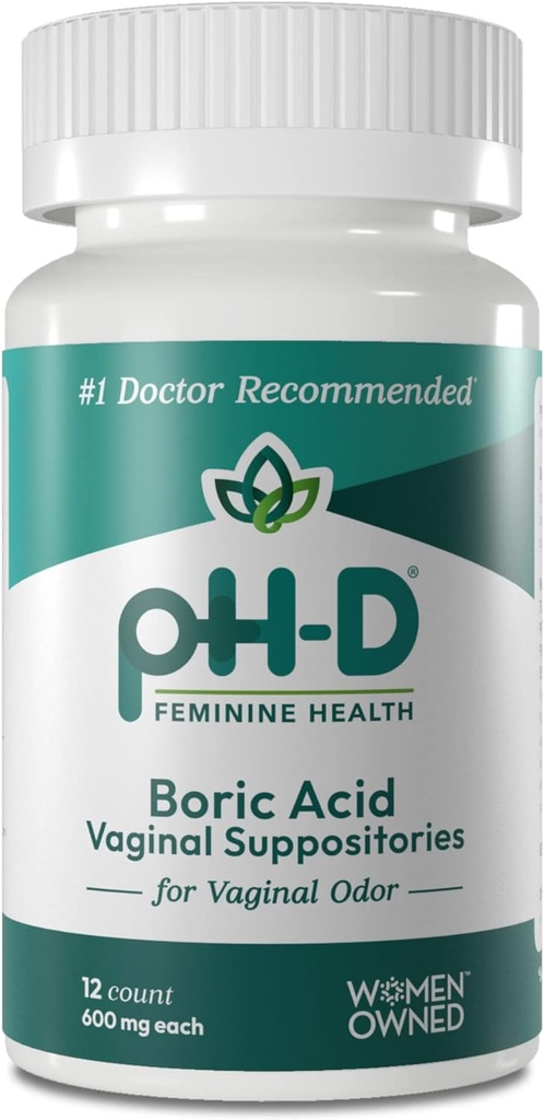 pH-D Feminine Health Support - 600 mg Boric Acid Suppositories - Frau Eigentümer - für Vaginal Odor Verwendung - 12 Zähler