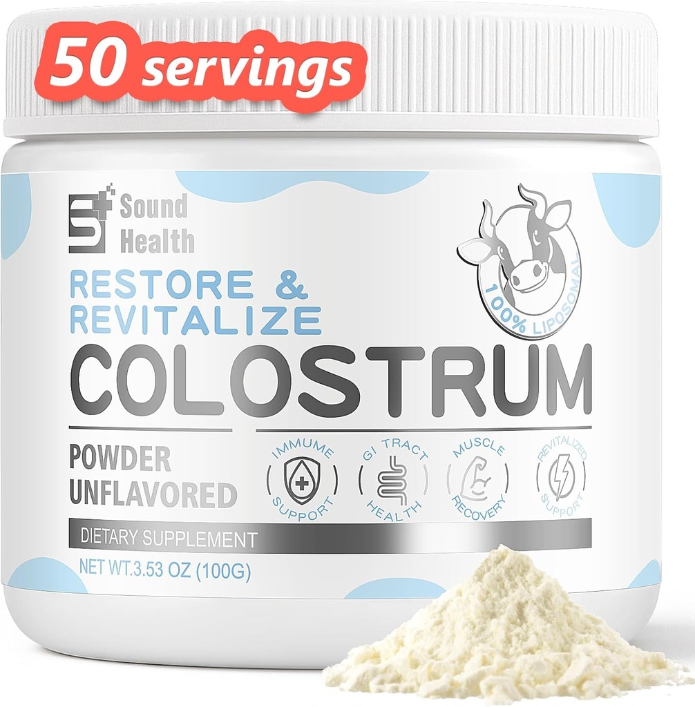 SoundHealth Colostrum Supplement Powder for Humans - Bio Bovine Colostrum Supplement für Gesundheit, Haarwachstum, Schönheit und Immununterstützung - Entflammt (146g)