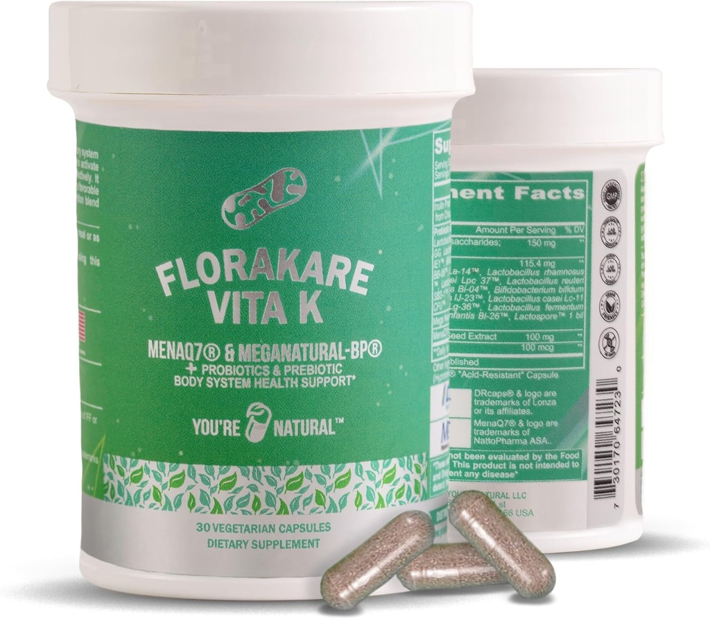 Florakare, Senioren Premium All In One - Knochen Gesundheit, Blutfluss, Verdauungs- & Gut-Unterstützung für Frauen & Männer, Vitamin K2, Getreide Saatgut Extrakt Plus Lactobacillus Und 12 registrierte Probiotika - 30 Tage Versorgung