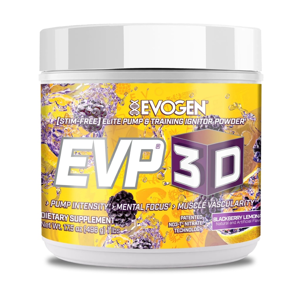 Evogen EVP-3D | Extreme Pre-Workout Pump Ignitor, Arginine Nitrat, Citrulline, Beta-Alanine, Lions Mane | BlackBerry Lemonade | 40 Servietten
