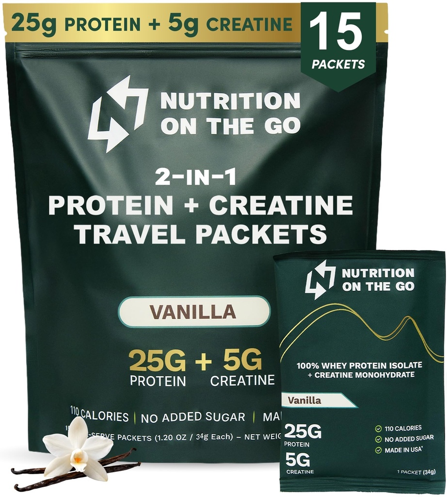 Ernährung auf den Go Whey Protein Isolate Packets mit Creatine – 25g Protein + 5g Creatine – Single-Serve Travel Protein – Vanilla (15-Pack)