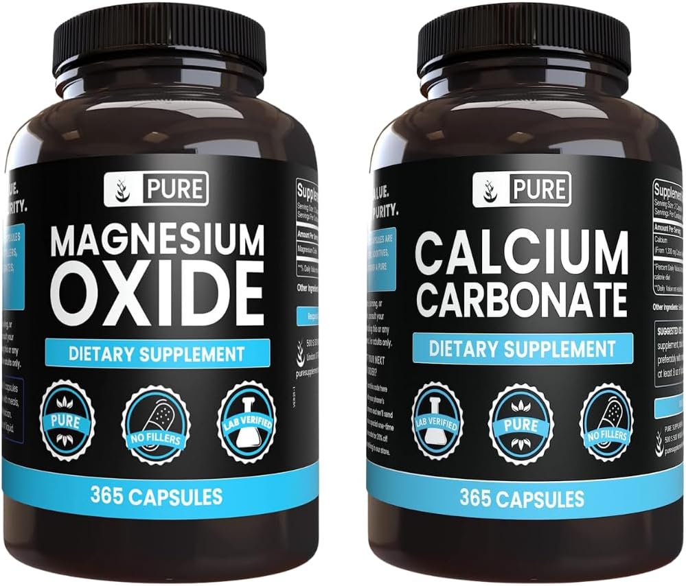 Pure Original Zutaten Calciumcarbonat und Magnesiumoxid Bundle, 365 Kapseln Jedes, keine Füllstoffe, Alwasy Pure