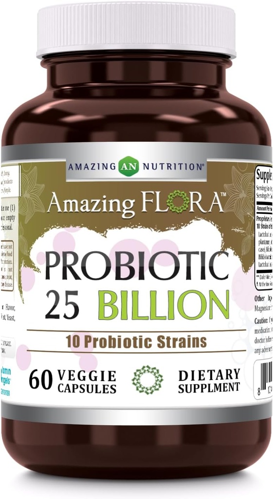 Erstaunliche Flora Probiotische Ergänzung | 25 Billion-10 Strains | 60 Veggie Kapseln | Non-GMO | Gluten-Free | Made in USA