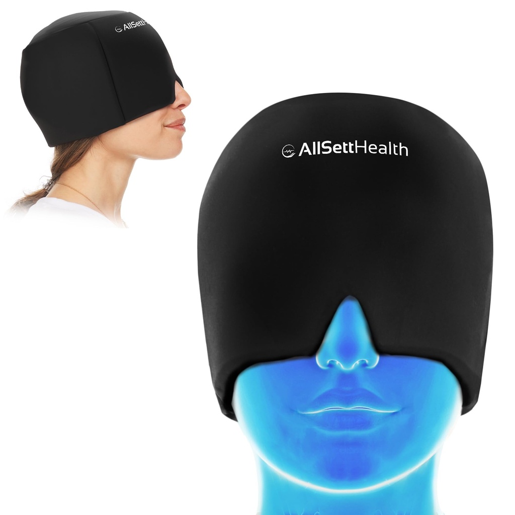 Migrine Relief Cap Ice Head Wrap und Hat | Hot/Cold Gel Pack mit Gesichts- und Augenmaske Kompress für Kopfschmerzen Relief - Schwarz