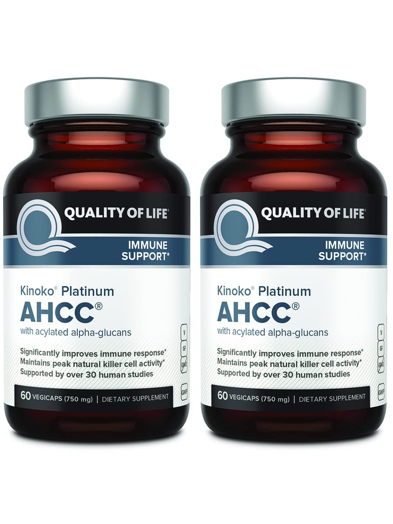 Lebensqualität AHCC Kinoko Platinum 750 mg – Premium Immununterstützungsergänzung - Paket von 2, 60 Zähler Flaschen