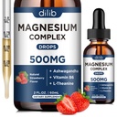 Triple Magnesium Complex Supplement-Magnesium Glycinat, Citrat, Malate Flüssigkeit Tropfen 500mg mit Ashwagandha, L-Theanin, Vitamin B6 für Stress Relief, Schlaf, Muskelunterstützung-Strawberry Flavor