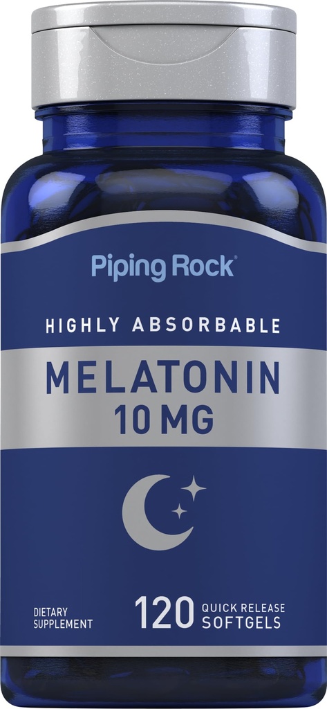 Piping Rock Melatonin 10mg | 120 Softgel Kapseln | Quick Release Supplement | Hochabsorbierbar | Nicht-GVO, glutenfrei
