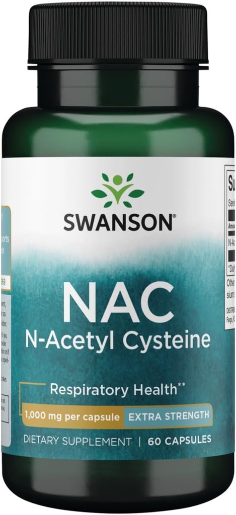 Swanson NAC N-Acetyl Cystein - Antioxidant Anti-Aging Respiratory Liver Support - Amino Acid Supplement 1000 mg 60 Kapseln