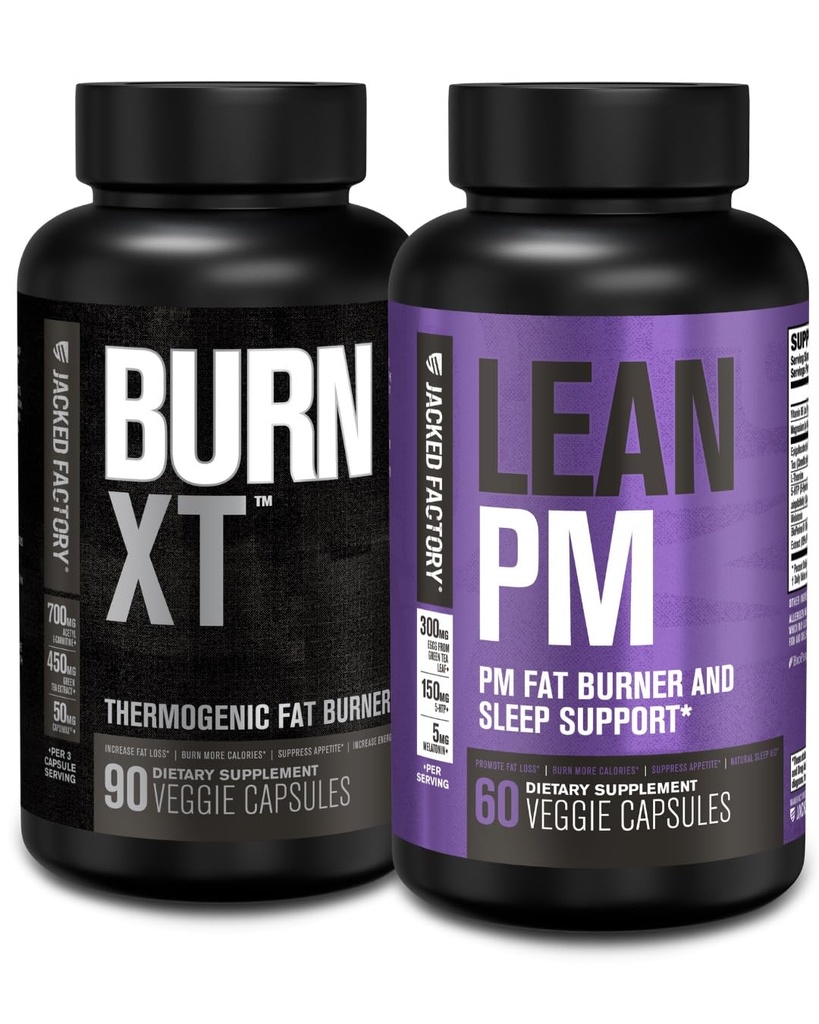 Jacked Factory Burn XT Thermogenic Fat Burner - Appetit Suppressant & Nootropic Energy Booster (90 Kapseln) & Lean PM Weight Loss Supplement, Sleep Support | (60 Kapseln)