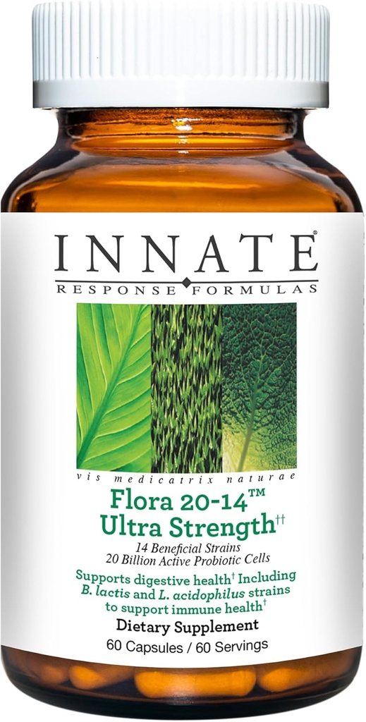 Innate Response Formeln Flora 20-14 Ultra Strength - Probiotische Ergänzung mit 20 Billion CFU - 14 Probiotische Strains - Vegetarisch und Non-GMO - Hergestellt ohne 9 Lebensmittel Allergene - 120 Caps ules