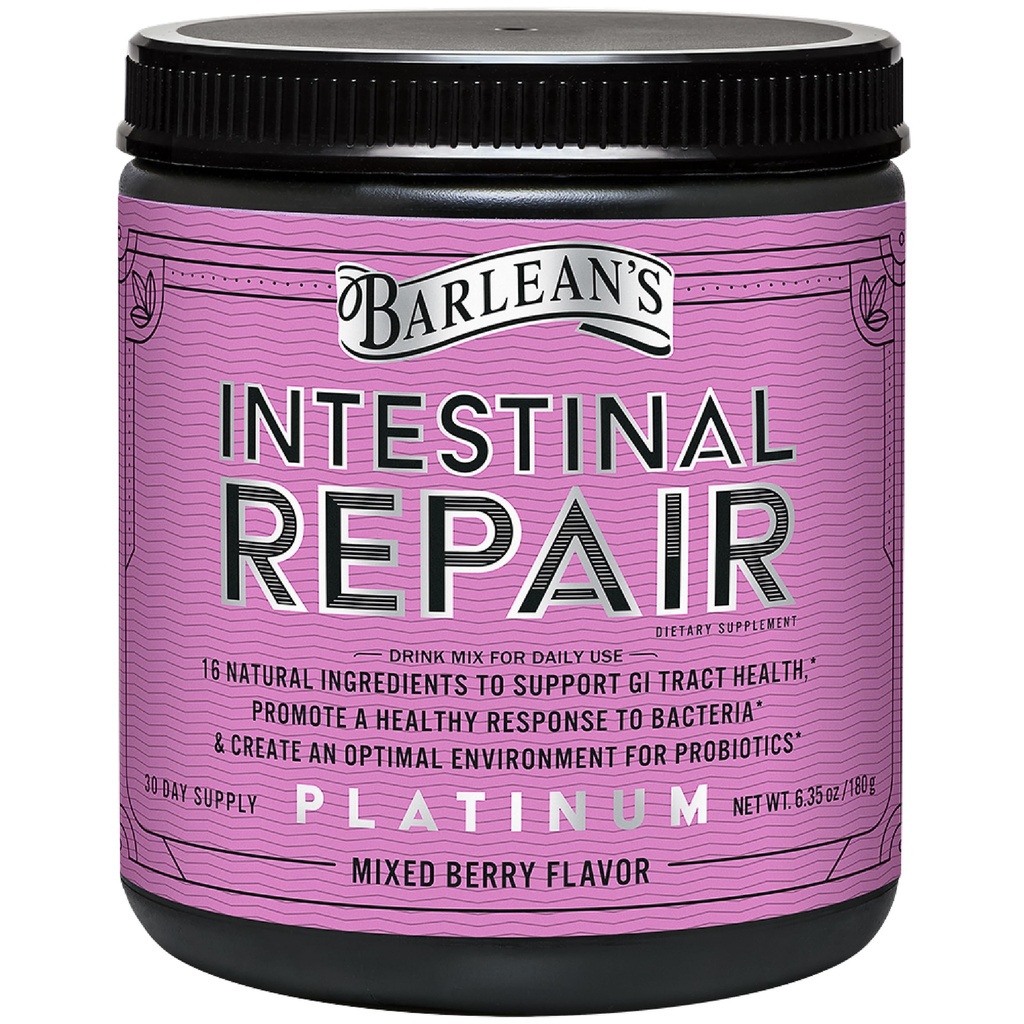 Barleans Darmreparatur Gut Health Powder mit 16 Verdauungsergänzungen, L-Glutamin, Marshmallow und Licorice Root, Aloe Vera, und Fiber Mixed Berry Flavor, 6.35 Unze
