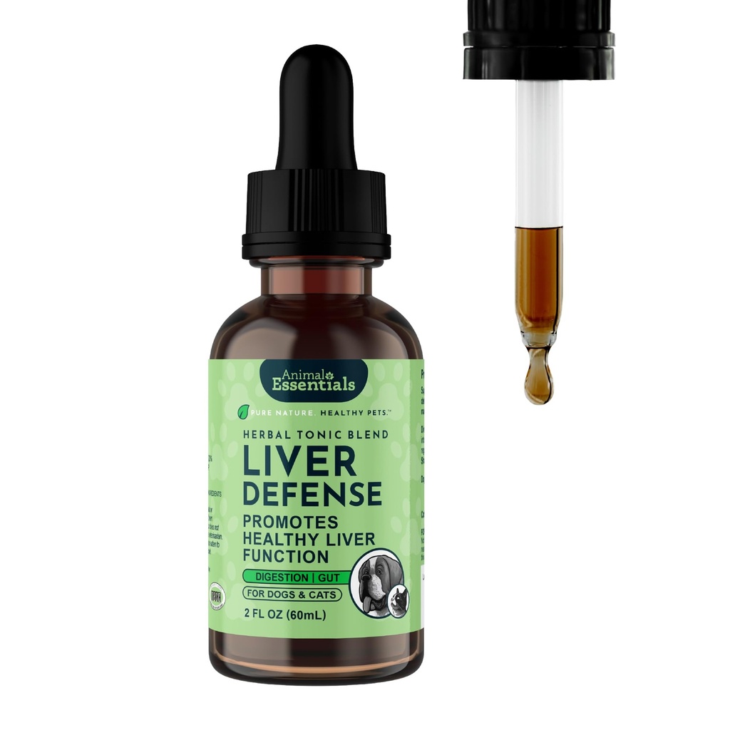 Animal Essentials Liver Defense for Dogs & Cats - Liver Support, Milk Thistle, Dandelion, Liquid Supplement, Detox Blend, Liver Cleanser - 2 Fl Oz