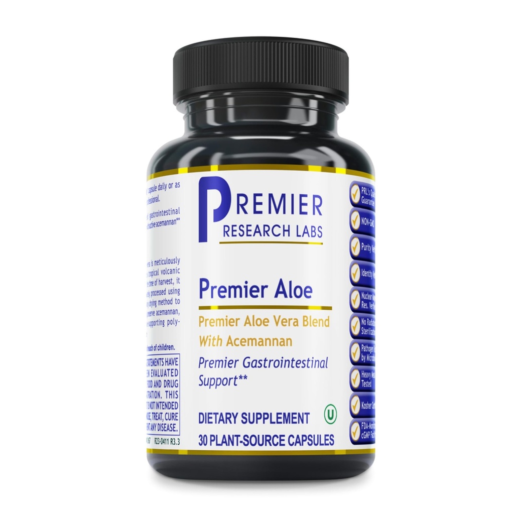 Premier Research Labs Premier Aloe - Aloe Vera Capsules, Aloe Vera Supplement, Acemannan, Aloe Pillen für Verdauungs- und Immununterstützung, Aloe Gel Extract Caps - 30 vegetarische Kapseln