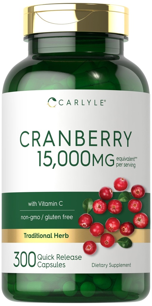 Carlyle Cranberry Pillen 15000mg | 300 Kapseln | Kräuterextrakt Ergänzung | für Frauen und Männer | mit Vitamin C | Non-GMO & Gluten Kostenlos