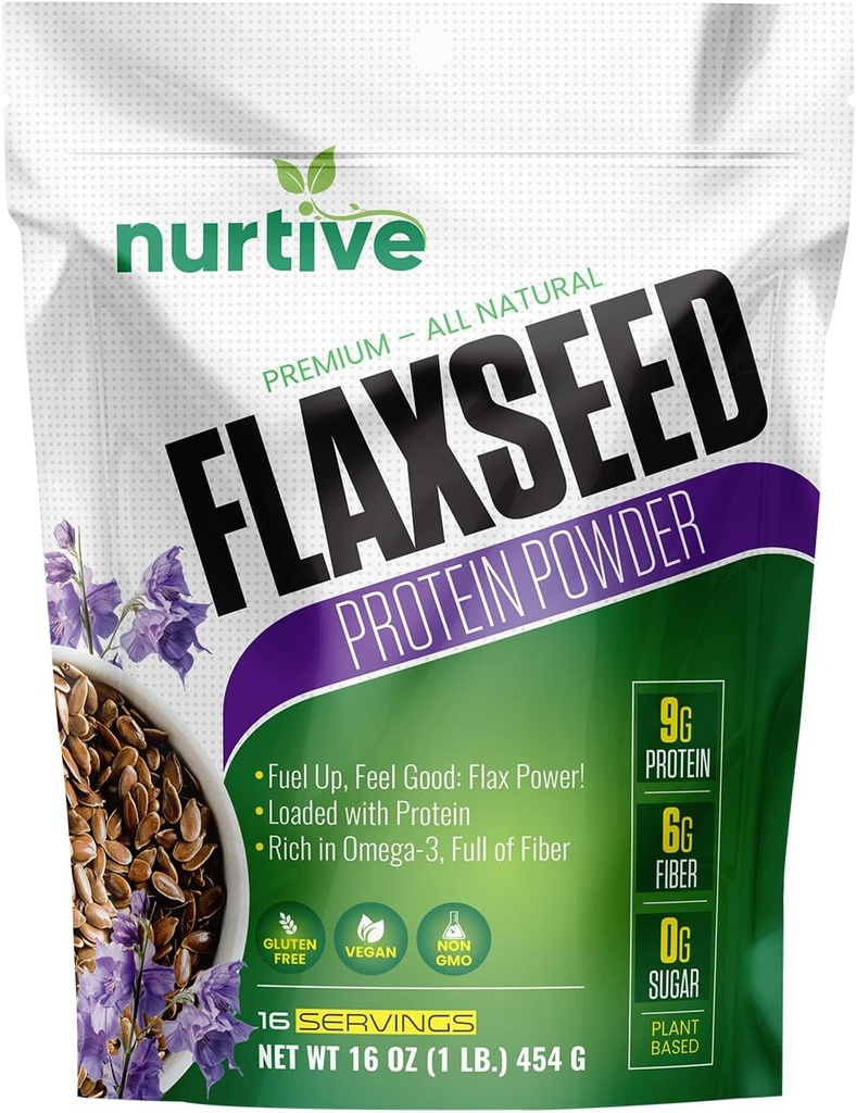 Flaxseed Protein Powder - Pflanzenbasiert, reich an Omega-3 und Antioxidantien - Ideal für Post-Workout-Recovery - Nährwert für Glattwaren & Bäckerei - Non-GMO & Gluten-Free (16 oz / 454g)