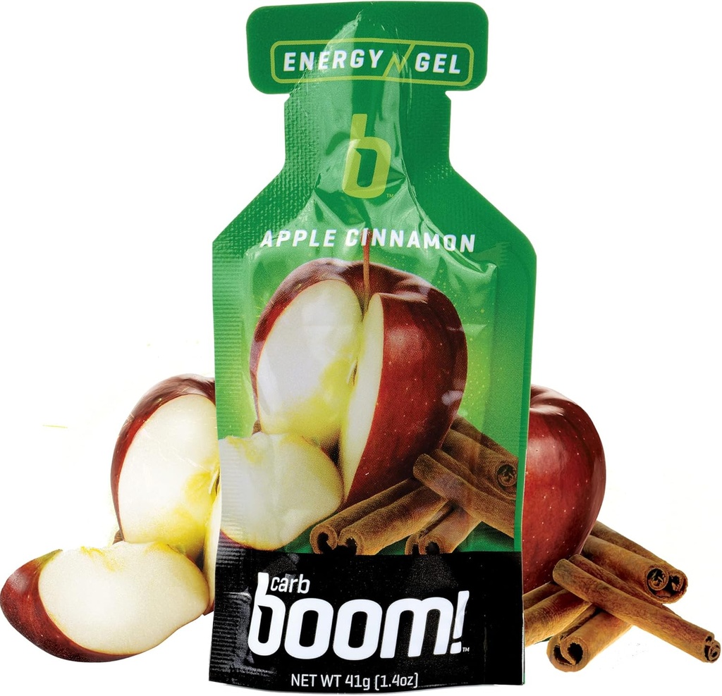 Boom Nutrition - Carb Boom Energy Gel - Fruit-Flavored Energy Gels - Workout Gel - Energy Gel für Radfahren - Running Gel - Natural Energy Gel - Apple Cinnamon (24 Pack)