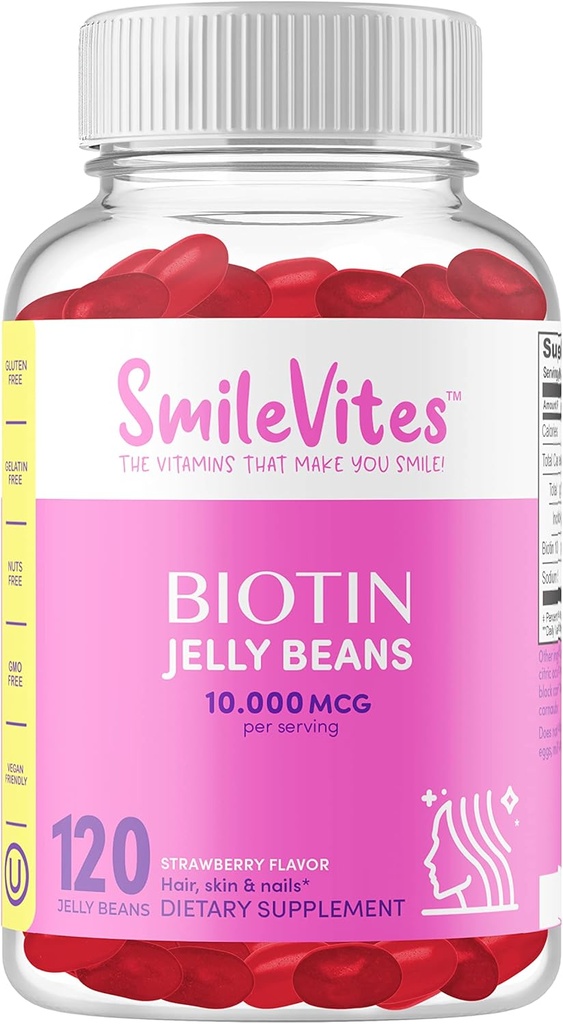 Heartland Pharma Biotin 10.000 MGC Jelly Bohnen | Haare, Haut und Nägel Unterstützung | Vegan, Glutenfrei, Non-GMO & Kosher Friendly s Erdbeeren Geschmack | 120 Count