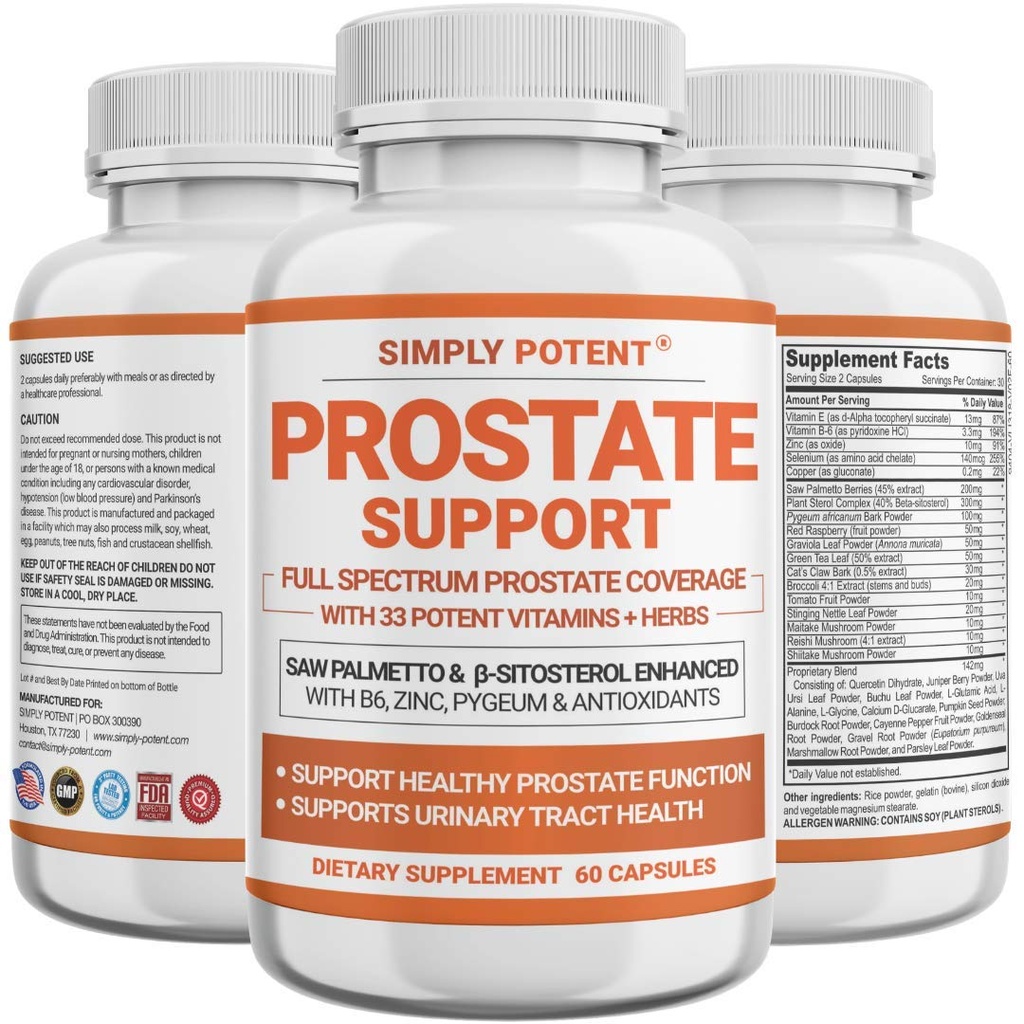 Prostata-Ergänzungen für Männer, Saw Palmetto Prostate Health Support w/ 33 Vitamine & Kräuter - Beta Sitosterol Plus B6, Selenium & Zink für gesünde Urination Häufigkeit & Flow & Proper Sleep (60 Kapseln)