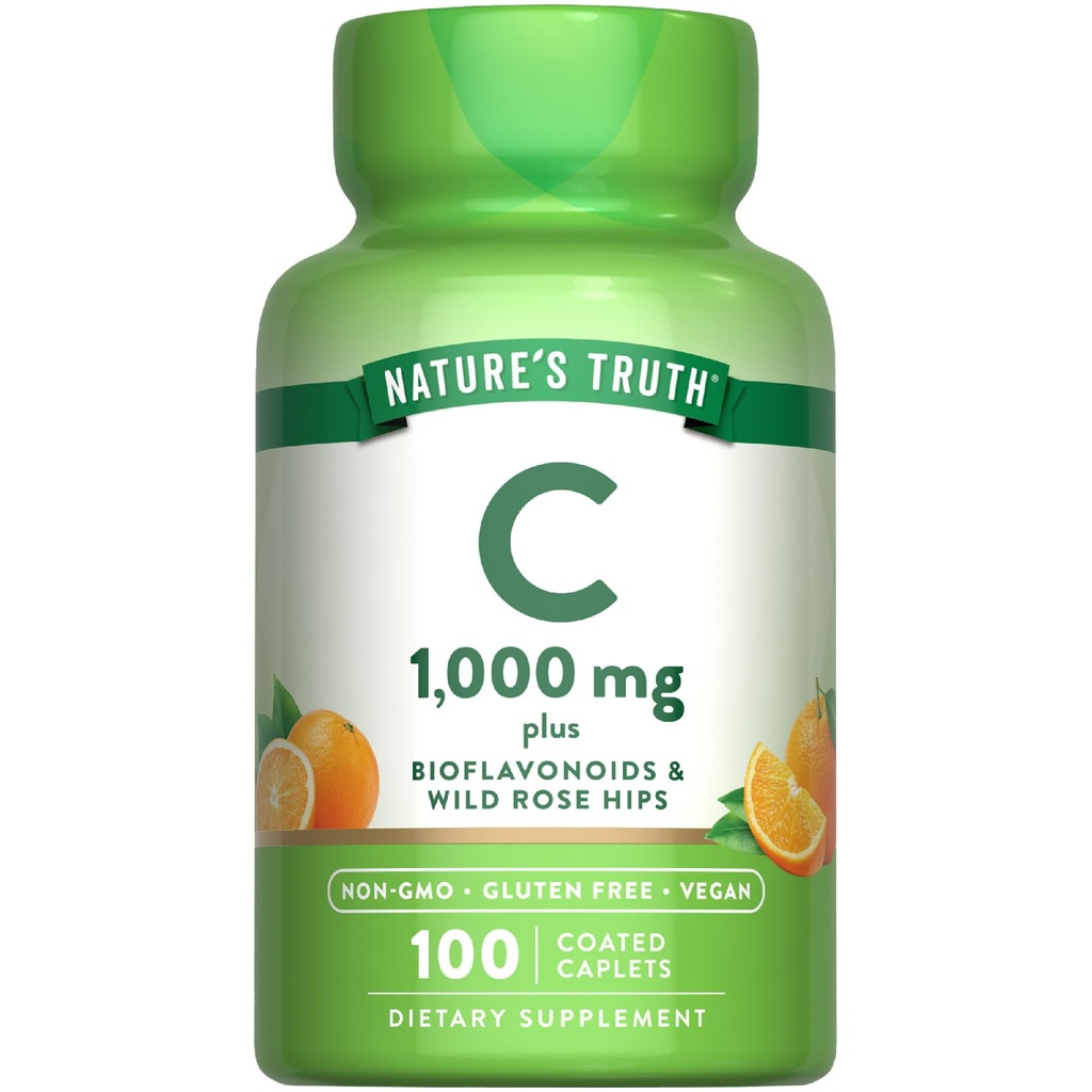 Nature's Truth Vitamin C Bioflavonoids & Rose HIPS | 1000mg | 100 Caplets | Vegan, Non-GMO und glutenfreie Ergänzung