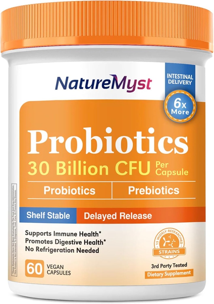 Probiotics, 30 Billion CFU, 15 Strains, mit Präbiotika für Männer und Frauen, Gut Health, Immun- & Verdauungsunterstützung, Regal stabil, verzögerte Veröffentlichung, 60 Vegan Caps