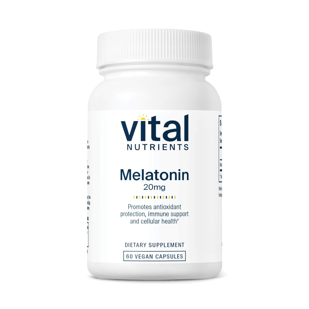 Vital Nährstoffe Melatonin 20mg | Vegan | Schlafergänzung zur Unterstützung des natürlichen Schlafzyklus des Körpers* | Gluten, Dairy, Soy Free | 60 Kapseln