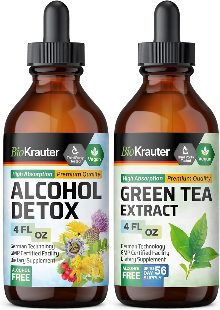 BIO KRAUTER Alkohol-Detox-Tinktur 4 Fl. Oz. & Grüner Tee-Extrakt Tinktur 4 Fl. Oz.