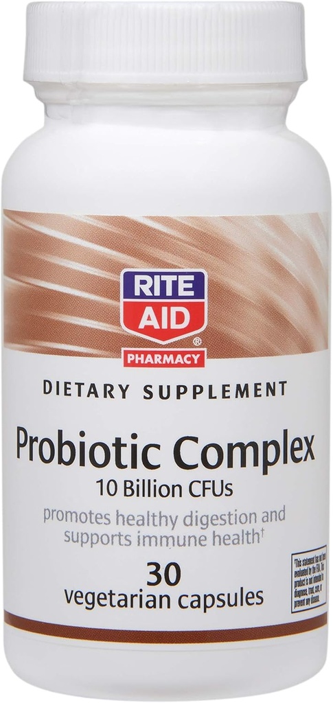 Rite Aid Nahrungsergänzungsmittel Probiotic Complex, 10 Billion CFUs – 30 vegetarische Kapseln | Verdauungsgesundheit | Gut Health Supplement Probiotic Supplement