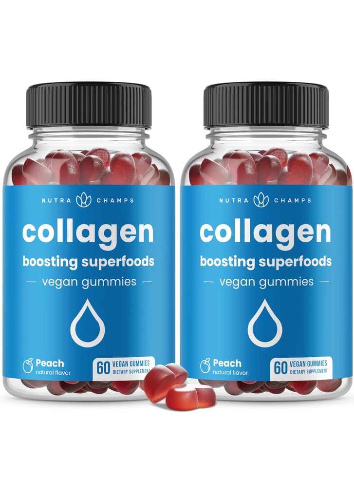NutraChamps Collagen Boosting Gummis, Collagen Booster Gummy für natürliche Kollagenproduktion, Vegan Pectin Ergänzungen Chews für Frauen & Männer, 60 Peach Gummies (Pack von 2)