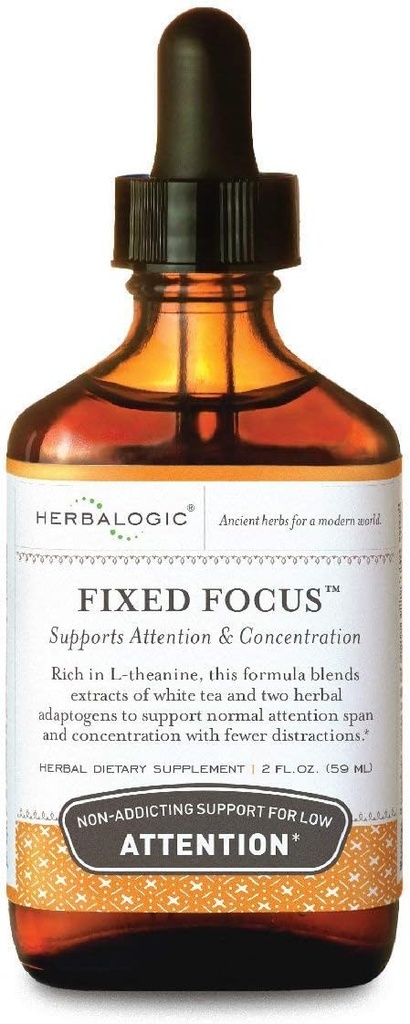 Herbalogic - Fixed Focus Liquid Herb Drops - Non-Addicting Support for Erhöhte Aufmerksamkeit, Konzentration & Fokus - Enthält Weißer Tee, eine natürlich ausgewogene Quelle von L-Theanin & Koffein - 2 Fl. Oz.
