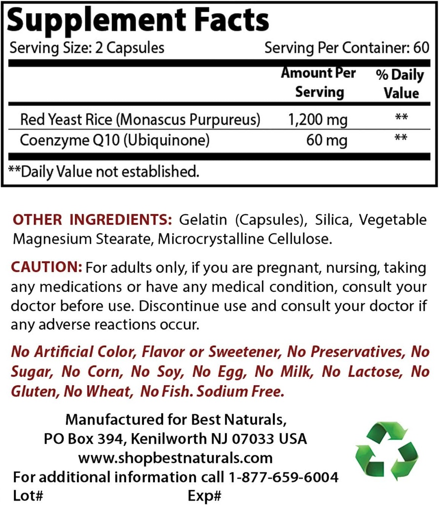 Best Naturals Red Yeast Rice mit CoQ10 & Niacin 500 mg