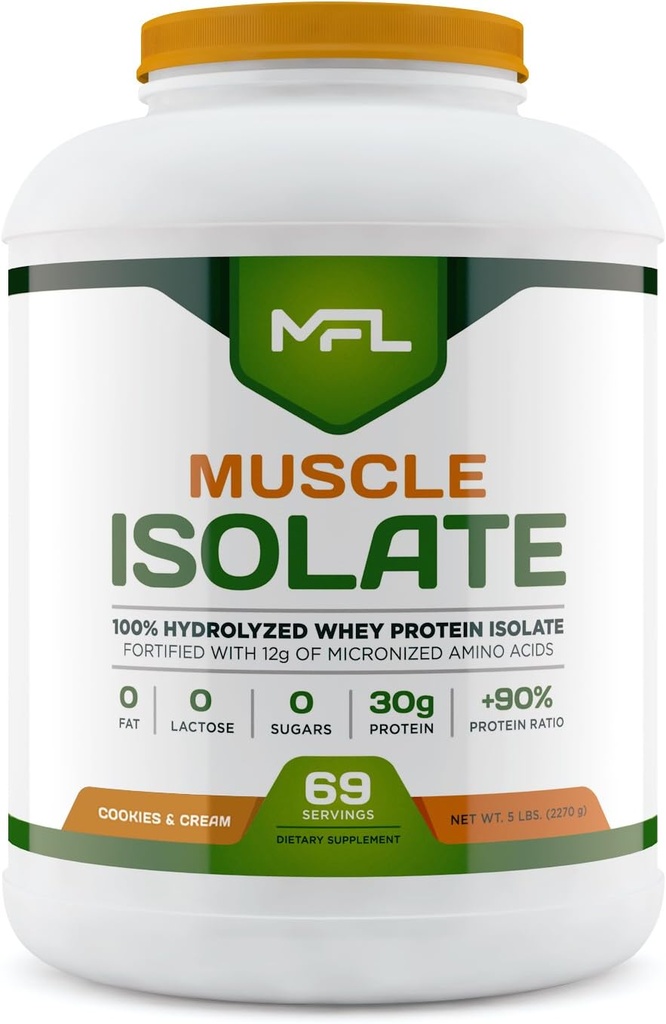 MFL 100% Isolate Protein l 30g Protein l 12g Aminosäuren l Keto Friendly l Low Carbs l 5 lbs. (Cookies & Cream)