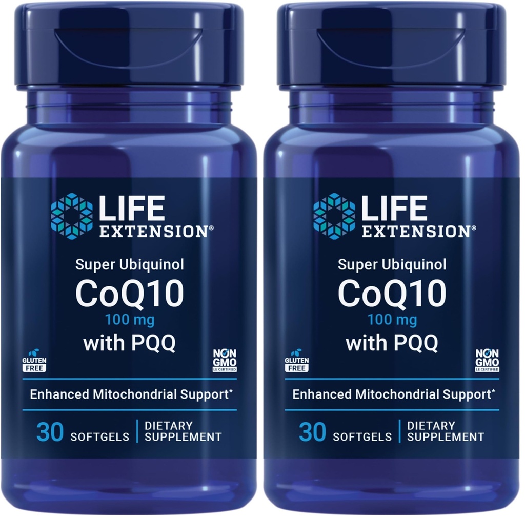 Lebensverlängerung Super Ubiquinol CoQ10 mit PQQ, CoQ10, PQQ, shilajit, Herzgesundheit, Cellular Energy Support, 8X bessere Absorption, Glutenfrei, 100 mg, 30 Softgel (Pack von 2)