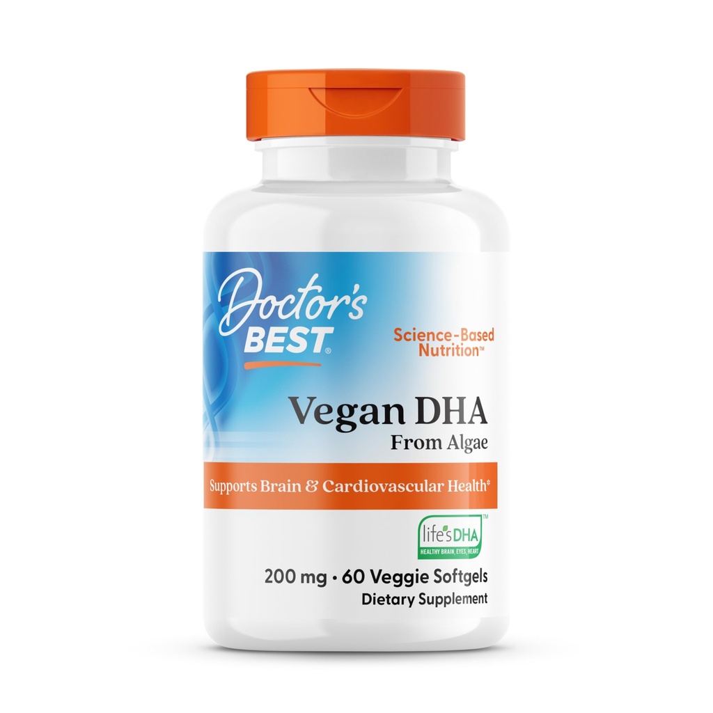 Ärzte Beste Vegan DHA von Algae, unterstützt Gehirn & Herz-Kreislauf-Gesundheit, Non-GMO, Glutenfrei, Sojafrei, Vegan 60 Veggie Softgels