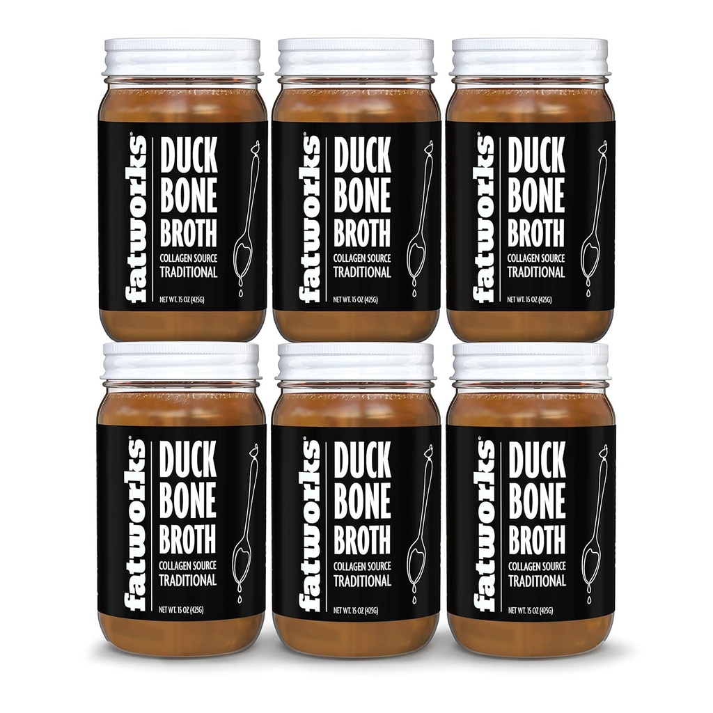 Fatworks Gourmet Cage-Free Duck Bone Broth, Traditional Flavor, Keto, Paleo, Collagen Rich, Konservierungsmittelfrei, 6 Packung 15 Unzen. Ja