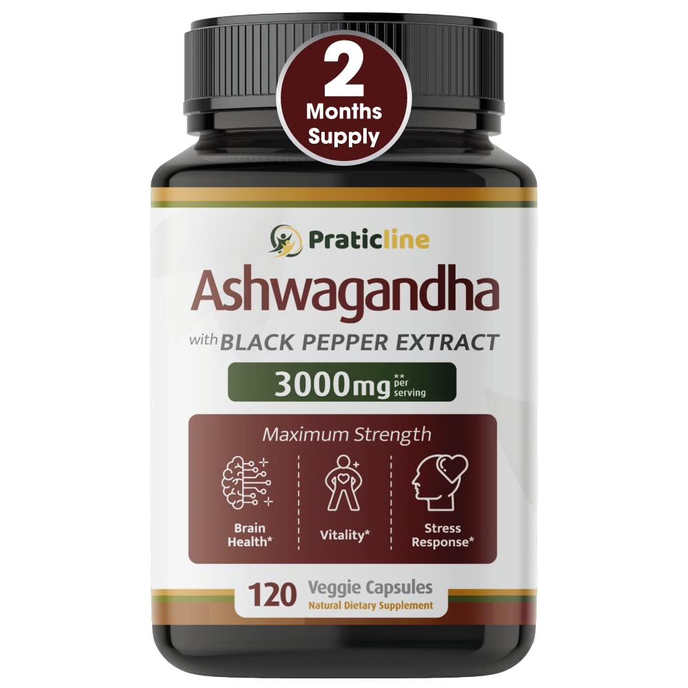 Ashwagandha Capsules 3,000 mg - 120 Vegan Cap Made with Organic Ashwagandha Powder and Root Extract. Gluten Free. Made in USA