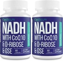 NADH 50mg + CoQ10 200mg + D-Ribose 150mg Supplement, Boosting NAD+ Ergänzungen für Immunsystem, Zelluläre Energie, Fokus, Reduziertes Nicotinamid Adenin Dinukleotid, 120 Veggie Kapseln