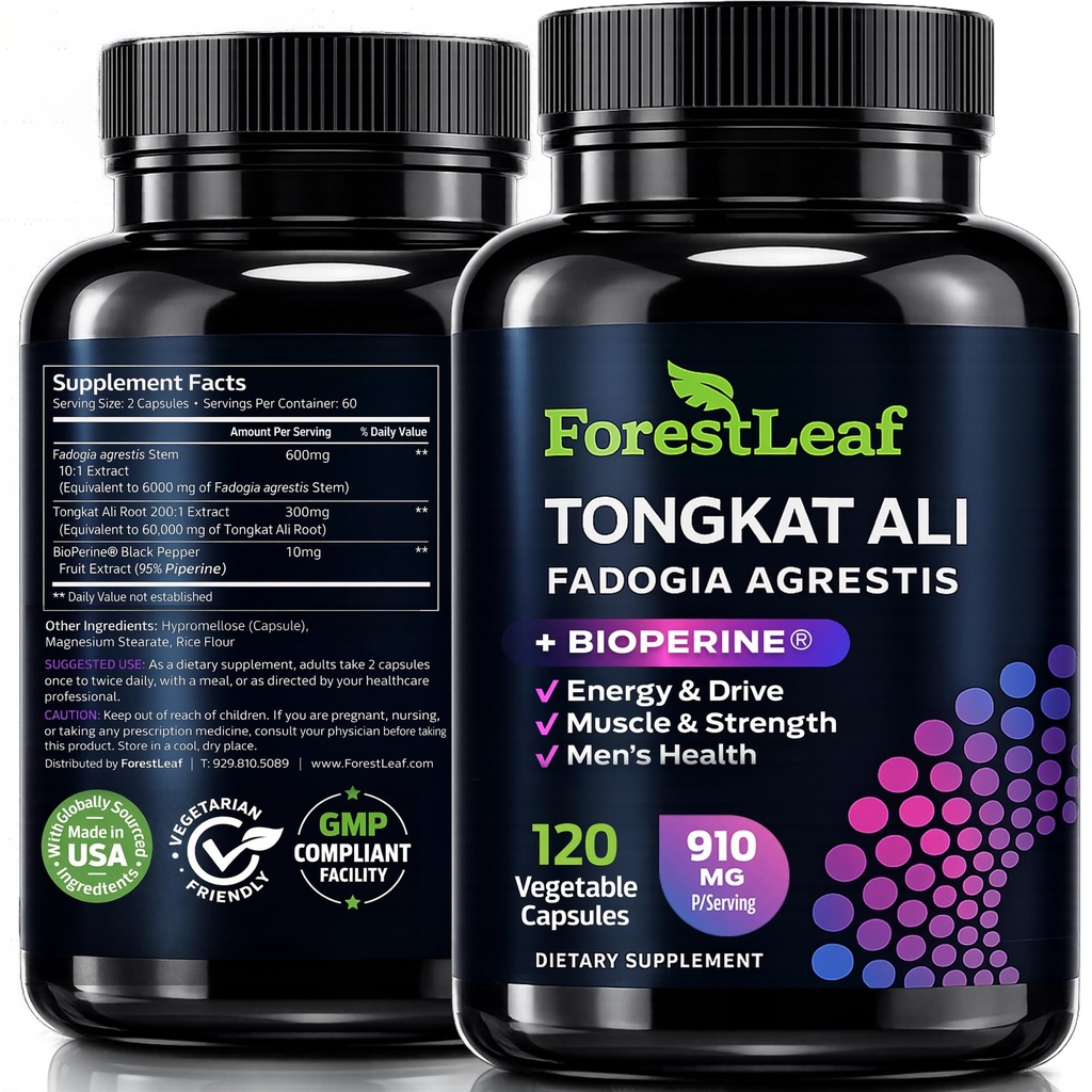 Tongkat Ali und Fadogia Agrestis für Männer Ergänzung w/BioPerine - Tonkat-Ali Max Strength 200:1 Extrakt - Long Jack Tongkat-ali für Männer - Muskelwachstum, Leistung & Energie - 120 Pulver Kapseln